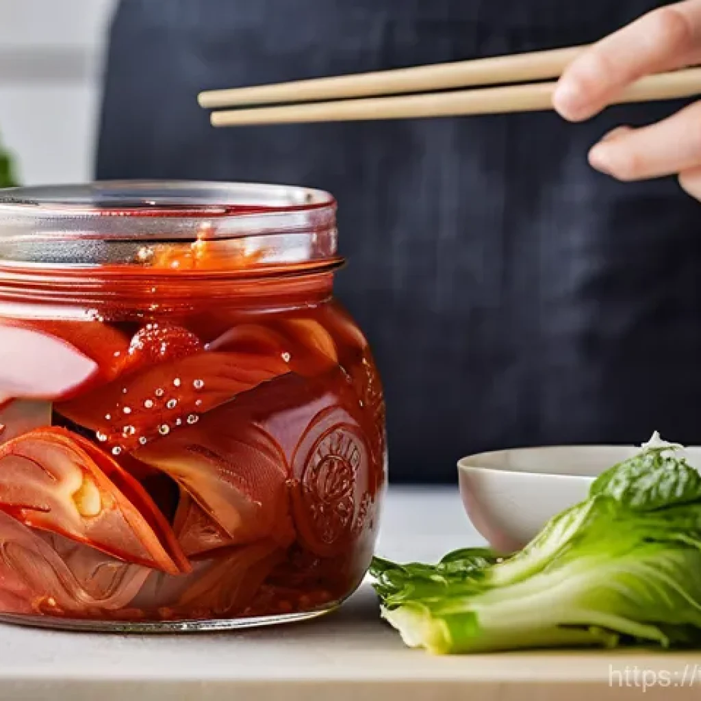 전통김치의 숙성 기간 - **Prompt: The Vibrant Freshness of Young Kimchi**
"A close-up, brightly lit shot of freshly made...