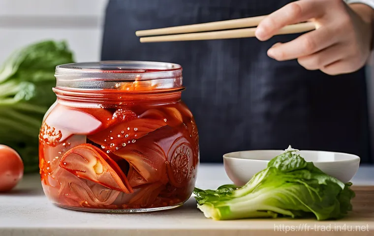전통김치의 숙성 기간 - **Prompt: The Vibrant Freshness of Young Kimchi**
    "A close-up, brightly lit shot of freshly made...