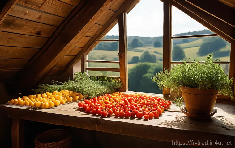 재래식푸드의 보관법 - Prompt 1: The Sun-Kissed Drying Loft**
