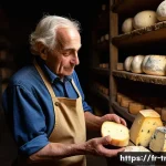 전통식품 브랜드 소개 - **Prompt:** A heartwarming scene of an elderly French cheesemaker, with kind eyes and weathered hand...