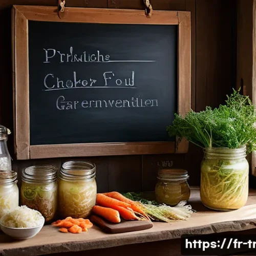 전통 발효식품의 효능과 장점 - A vibrant artisanal kitchen scene in a cozy French farmhouse, featuring a rustic wooden table covere...